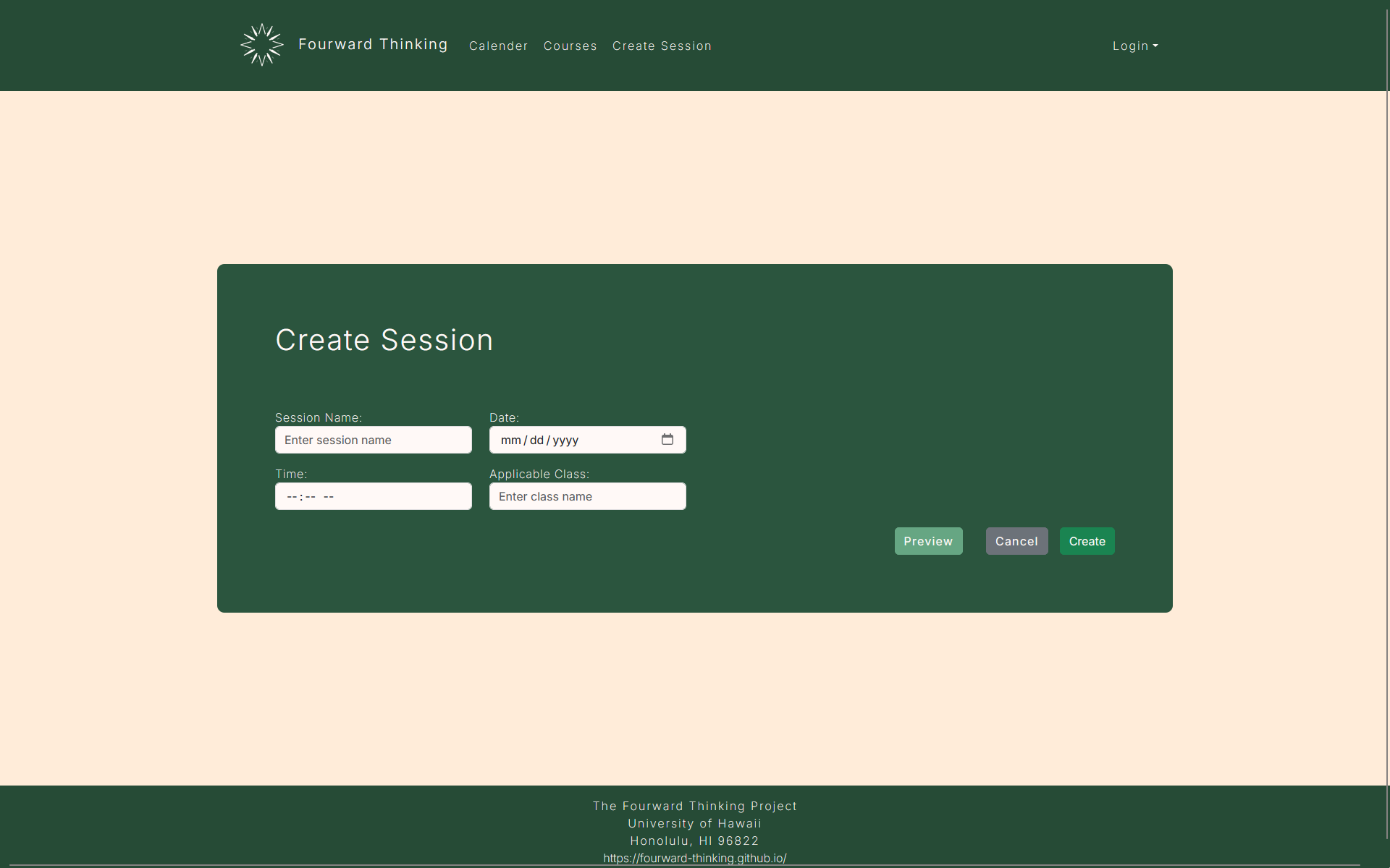 Create Session Page