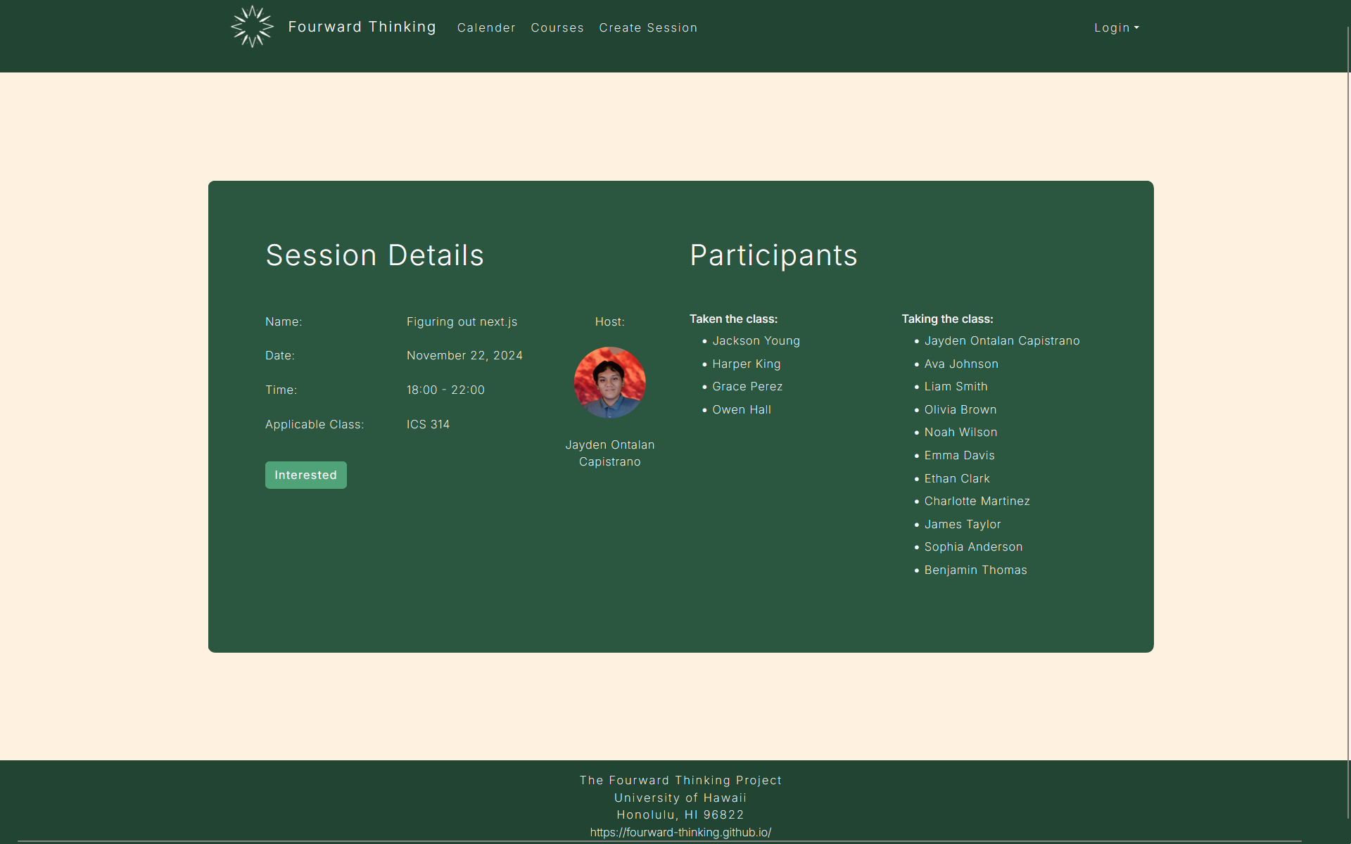 Session Details Page